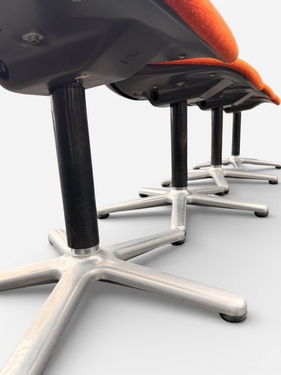 Image 1 of Set di 4 sedie Wilkhahn vintage modello 231/5 - Tessuto arancione e alluminio (anni '70)