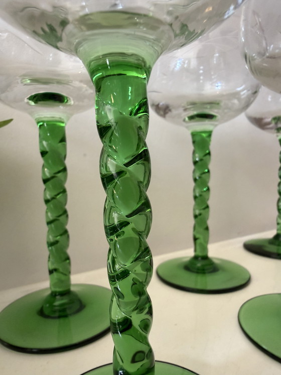 Image 1 of Set di 6 bicchieri da vino con base verde, anni '70