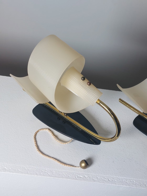 Image 1 of Coppia di lampade da parete vintage di metà secolo in ottone Geru