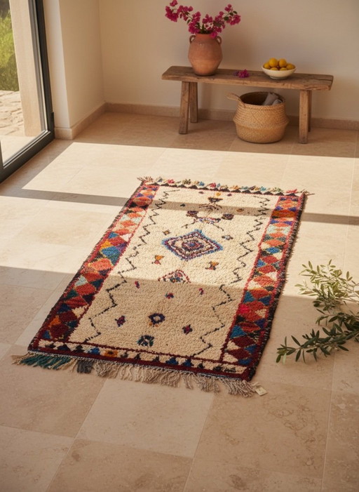 Tapis Azilal marocain vintage 'Sabina' | Tapis berbère tissé à la main | 215 × 122 cm