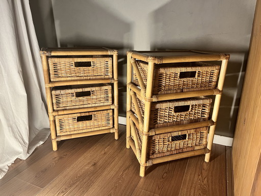 Set di 2 cassettiere vintage in rattan – circa 1970 – stile bohémien