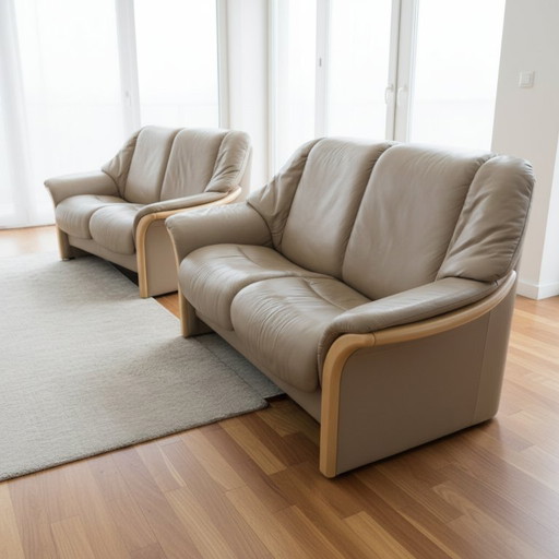 Stressless Eldorado 2-Sitzer Sofa-Paar · Echtleder Cream · Originaletikett · Ekornes Norway · NP 6.050 €