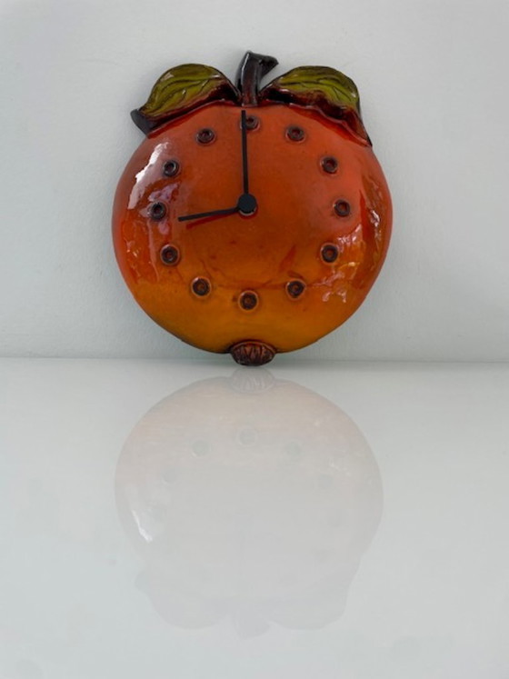Image 1 of Retro keramische wandklok appel jaren 70