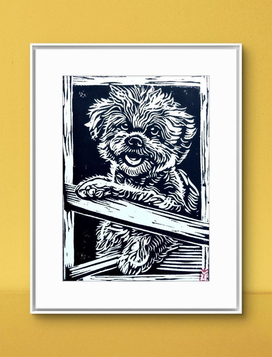 Image 1 of Linocut Shih Tzu Print A4 