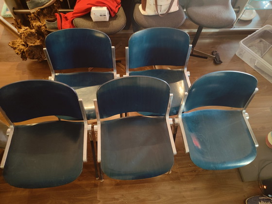 Image 1 of 5 stuks blauw/groen houten Castelli DSC 106 Stoelen Stapelbaar.