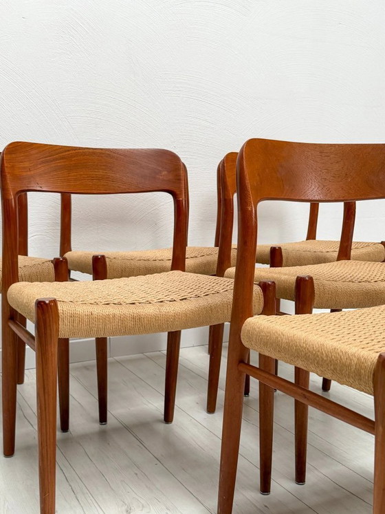 Image 1 of Set di 6 sedie da pranzo vintage n. 75 in teak di Niels O. Møller per J.L. Møllers Møbelfabrik, design danese, anni '50