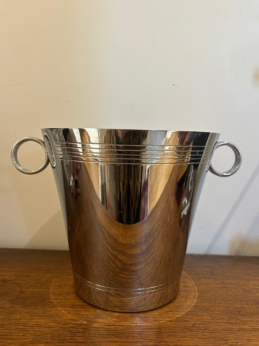 chrome-plated metal champagne bucket