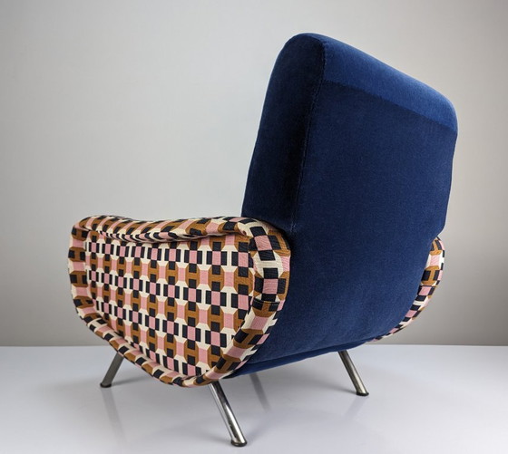 Image 1 of Paire de fauteuils Lady en velours bleu Hermès, Marco Zanuso, Italie, années 1950