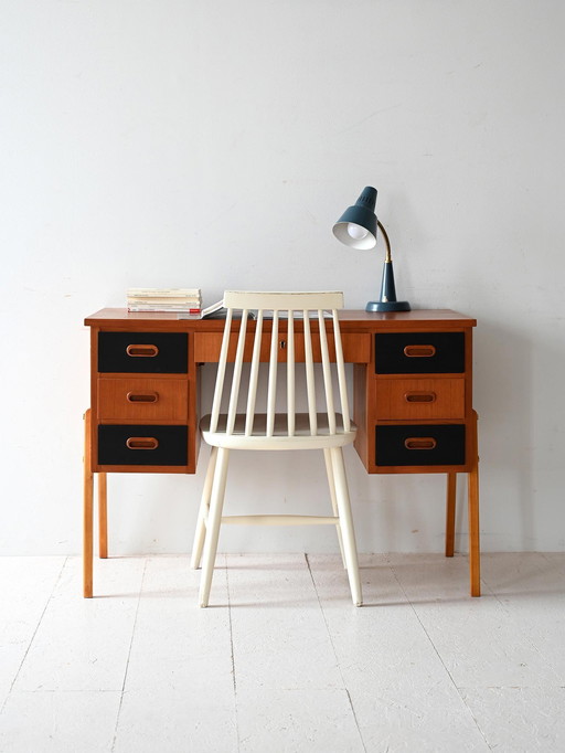 Scandinavian Vintage Desk with Black Drawers