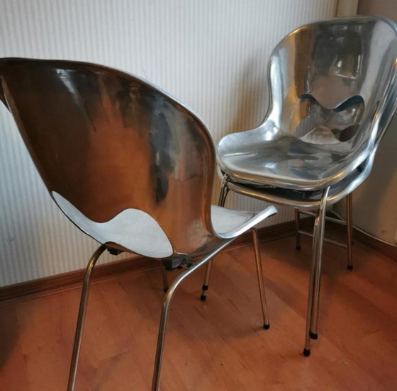 Image 1 of 3 chaises Umbra design de Karim Rashid, chaises de salle à manger en acier inoxydable