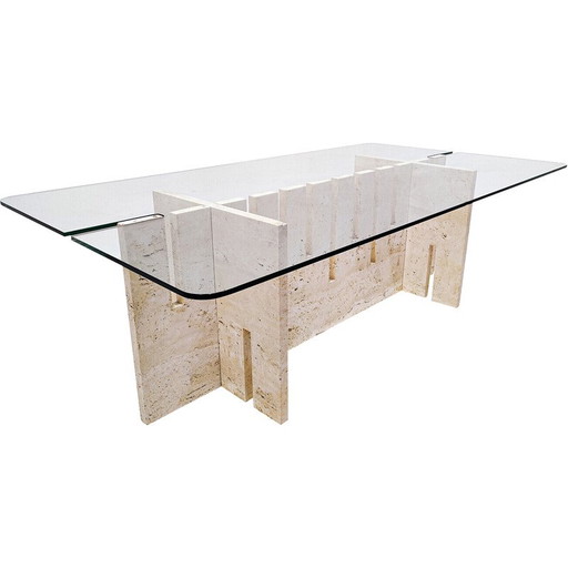 Vintage travertine and glass table, Italy 1970s
