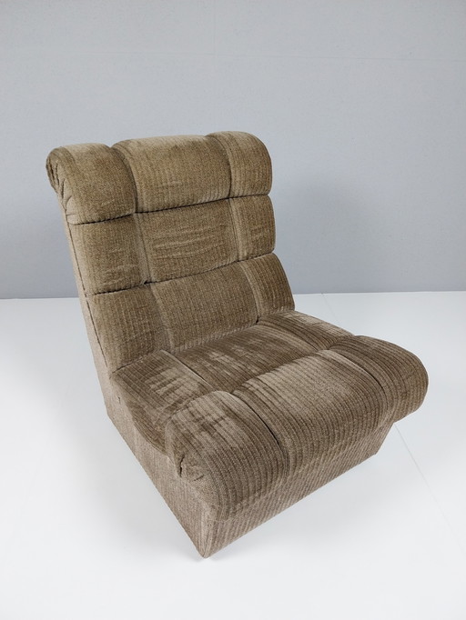 Poltrona vintage in tessuto a coste, anni '70