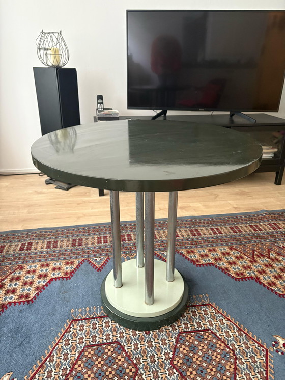 Image 1 of Mesa Bauhaus Cromo/Madera Lacada, Gris Oscuro/Verde Menta