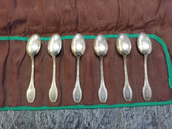 6 koffielepels zilver '800 Empire-stijl, argenterie Greggio Rino di Padova, Besteksets, Vintage (foto 2 van 5)