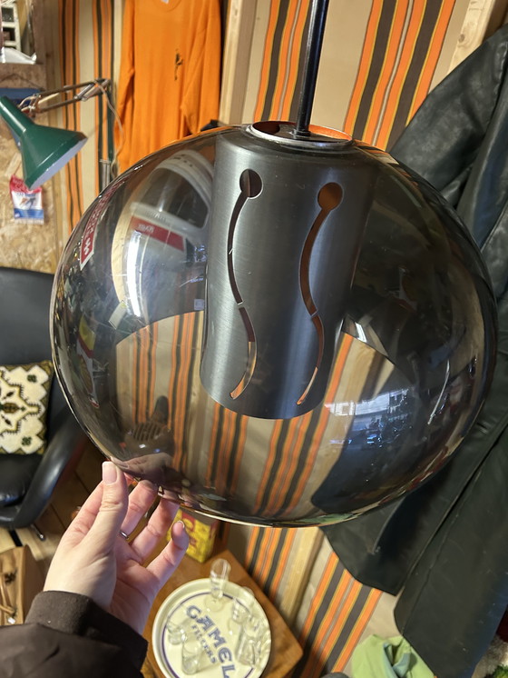 Image 1 of Lampada a sospensione vintage anni '70, stile spaziale, grigio-arancio