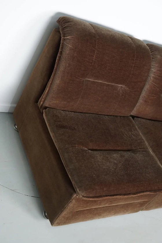 Image 1 of Vintage velvet brown/green modular sofa, 3 elements