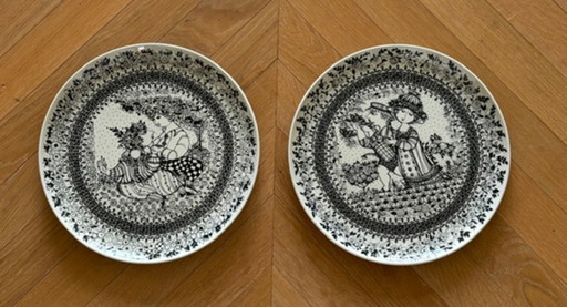 Vintage Björn Wiinblad "Four seasons" wandborden Lente en Zomer Nymölle