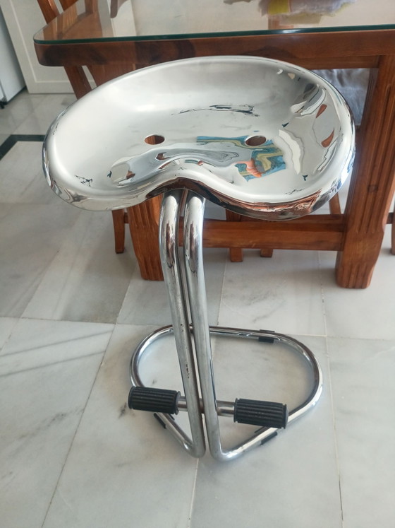 Rodney Kinsman "Tractor" Stool - 70s Vintage Chrome Design, Metal, Silver (photo 4 of 5)