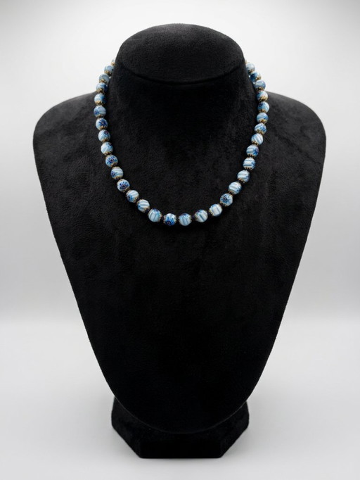 Collar de cristal de Murano azul claro con murrina - 44 cm