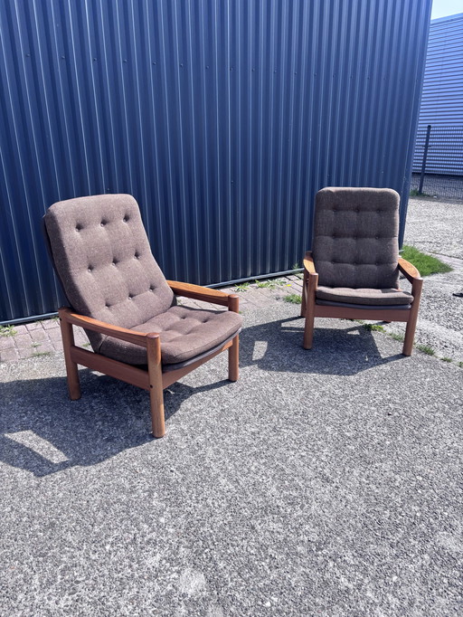 2 x vintage design fauteuil teak domino