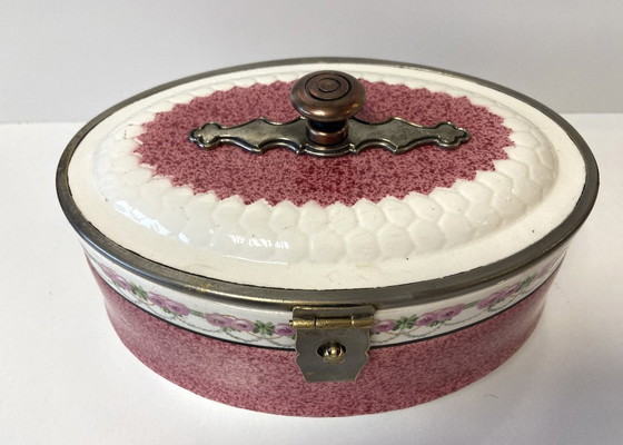 Image 1 of Vintage Art Nouveau aardewerken koekjespot, gemaakt in Duitsland, begin 1900.