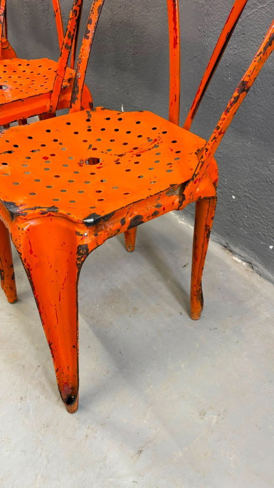 Image 1 of Set van vier industriële metalen eetkamerstoelen van Joseph Mathieu, gelakt staal, jaren 1920, Frankrijk