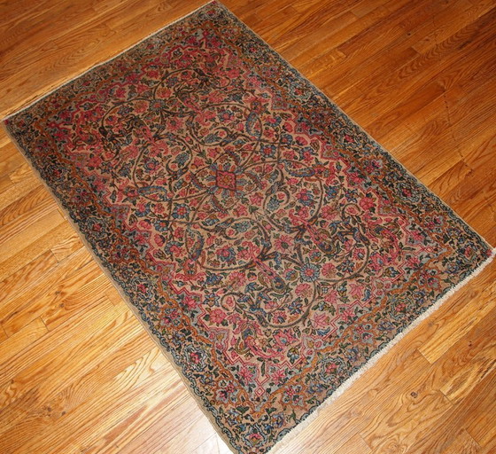 Image 1 of Handgemaakt antiek Perzisch Kerman tapijt 3.2' x 4.9' (97 cm x 149 cm) jaren 1920 - 1B158