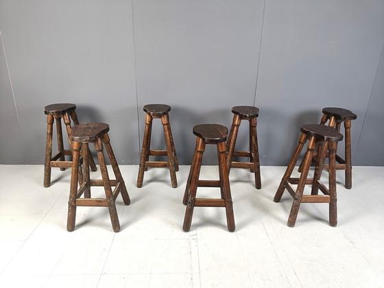 Image 1 of Mid Century Brutalist Bar Stools, 1960S Set Of 7