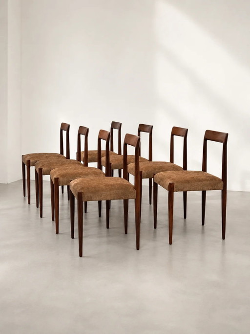 Set van 8 Lübke eetkamerstoelen van palissanderhout, Duitsland, jaren 60. – Velvet, Mid Century Modern