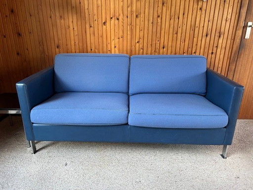 De Sede Two-Seater Sofa Blue Leather and Fabric