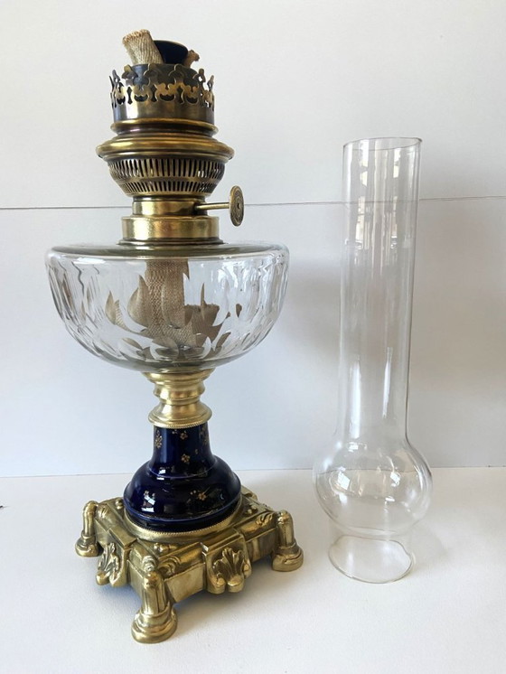 Image 1 of Lámpara de aceite francesa antigua, finales del siglo XIX, Jean Ristelhueber, París, bronce