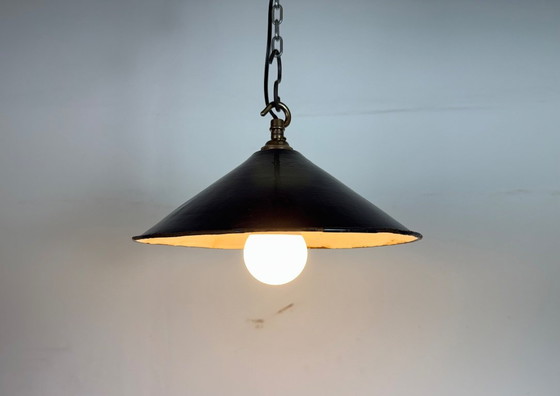 Image 1 of Lampada a sospensione industriale in smalto blu scuro, stile britannico, anni '50