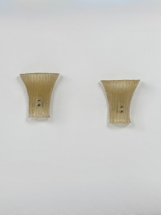 Image 1 of Coppia di applique da parete vintage in vetro di Murano stampato e pressato, Italia, 1980