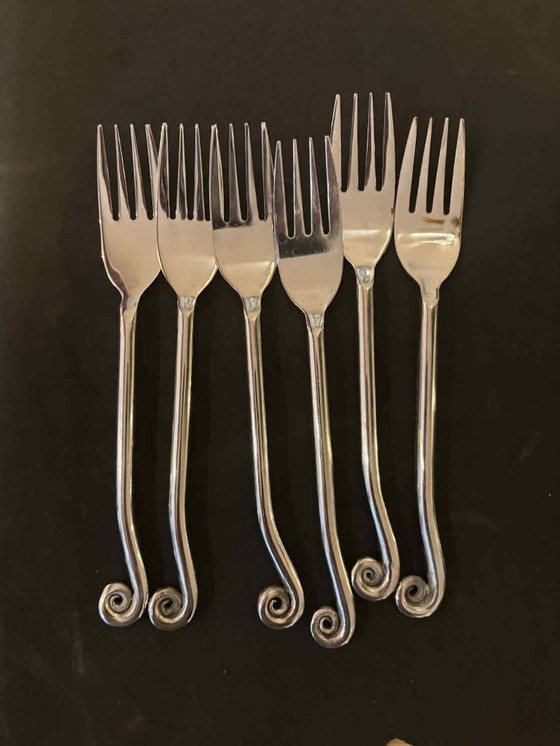 Image 1 of Set di posate a spirale Jean Dubost: posate French Twist, decoro brutalista