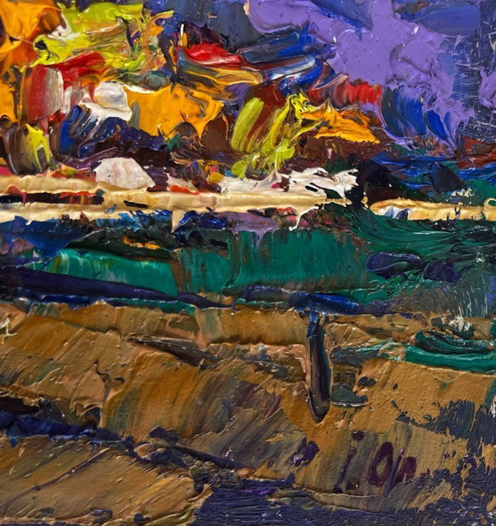 Image 1 of Original Oil Painting Summer Village Landscape Morning summer moon