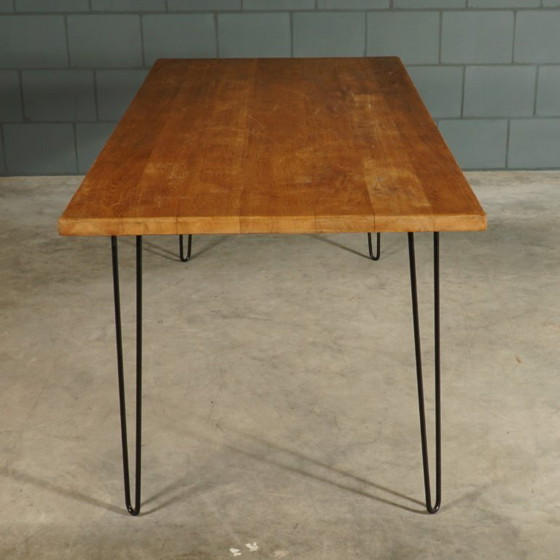 Image 1 of Vintage dining table – solid oak – hairpin legs