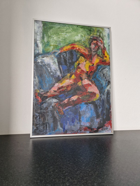 Image 1 of Peinture impressionniste encadrée - R. Vd Linden - 72 x 52 cm