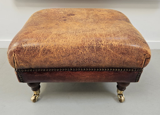 Vintage Hocker (Ottoman) Bruin Schapenleer