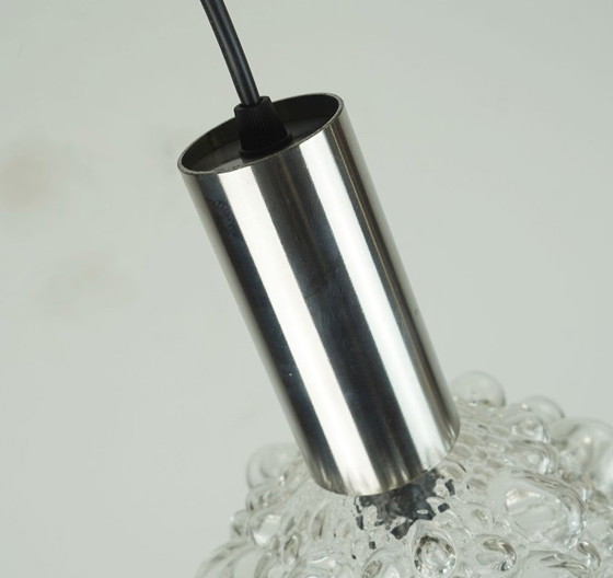 Image 1 of Piccola lampada a sospensione in vetro a bolle di metà secolo, vetro trasparente e acciaio inossidabile, anni '60