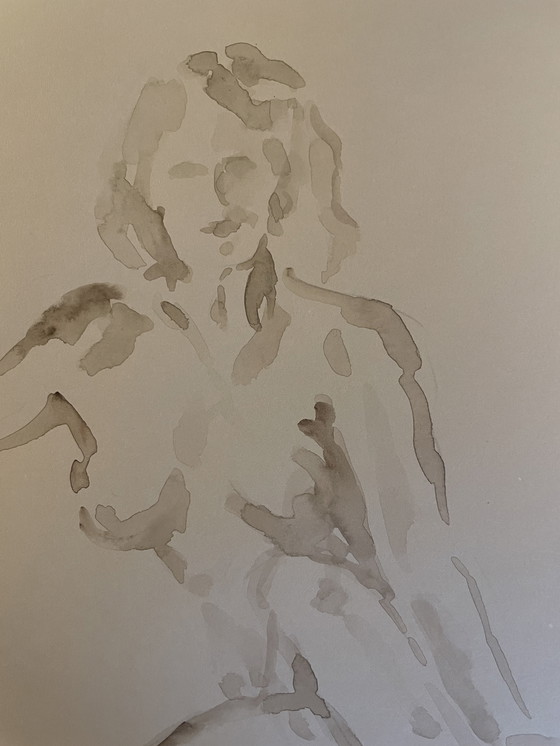 Image 1 of Ritratto femminile dipinto ad acquerello color seppia "Look"