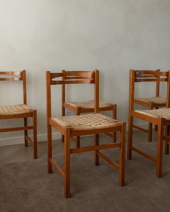 Image 1 of Vintage Italian Rustic Modern Dining Chairs by Snaidero, 1970s, Set of 5