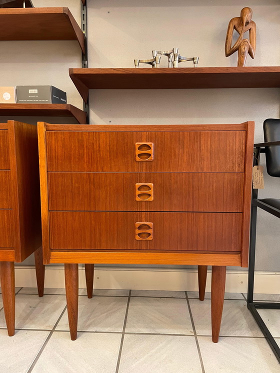 Image 1 of Commode danoise vintage, 3 tiroirs, années 1960, 2 pièces en stock