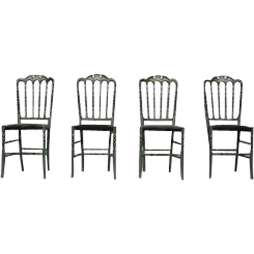 Set van 4 vintage Chiavari handbeschilderde eetkamerstoelen, jaren 50