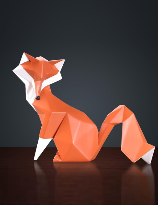 Amoy-Art Figure Decoration Fox Animal Sculpture Statue Geometric Modern Art For Home Cedeau Giftbox Polyresin 20cmL