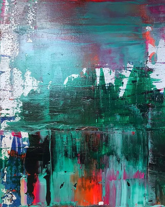 Image 1 of Original Acrylic Painting Abstract Expressionism Forest Lake
