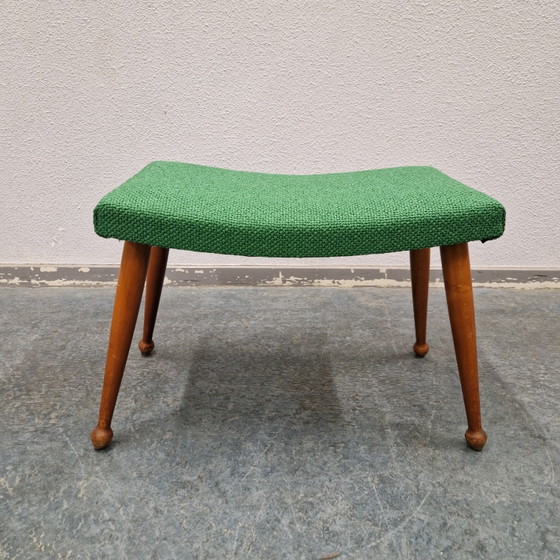 Vintage Footstool Newly Upholstered Ploeg Fabric – Footstools & poufs, Textile, Wood (photo 8 of 13)