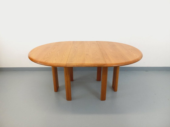 Image 1 of Vintage Seltz round dining table from the 70s/80s in solid blond elm with extensions