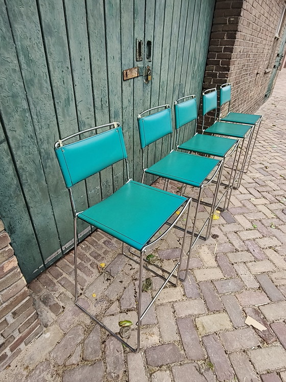 Image 1 of 3x Vintage leather bar stools - style Giandomenico Belotti for Alias