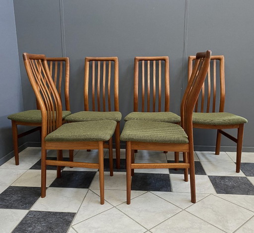 6 sedie da pranzo in teak di Kai Kristiansen per Schou Andersen Denmark – eetkamerstoelen, Textile, Wood (photo 2 of 10)