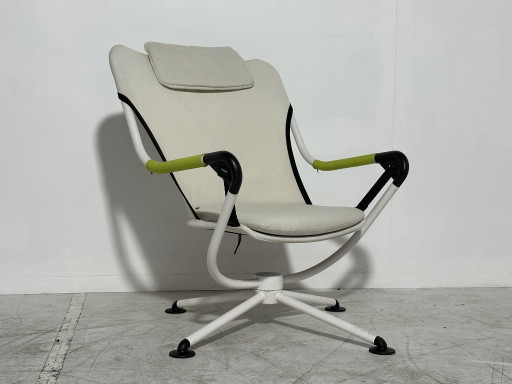 (3 disponibles) Fauteuil Vitra Waver - Konstantin Grcic - blanc/vert - fauteuil pivotant - modèle discontinué – draaistoelen
